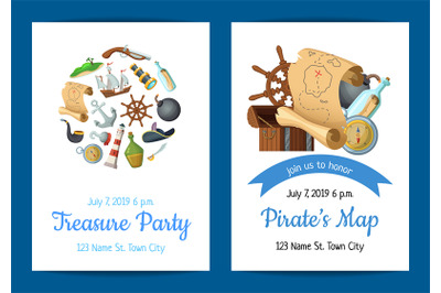 Vector cartoon sea pirates birthday party invitation template illustra