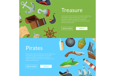 Vector cartoon sea pirates banner templates illustration