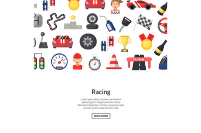 Vector flat car racing icons background