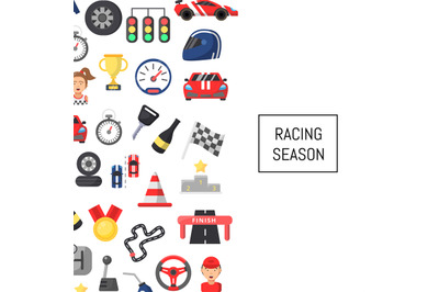 Vector flat car racing icons background with place for text illustrati