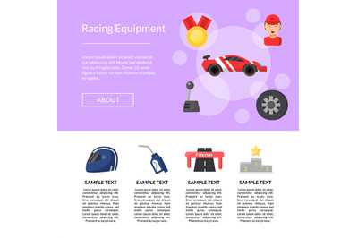 Vector flat car racing icons page template illustration