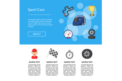 Vector flat car racing icons landing page template illustration