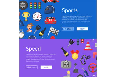 Vector flat car racing icons web banner illustration