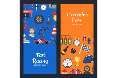 Vector flat car racing icons web banner templates illustration