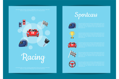 Vector flat car racing icons card or flyer illustration