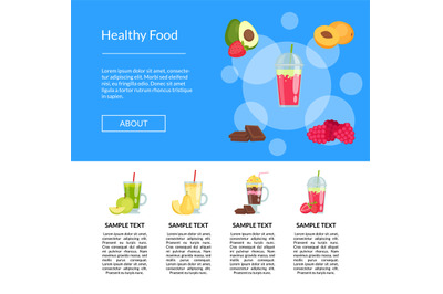 Vector flat smoothie elements landing page template illustration