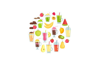 Vector flat smoothie elements in circle shape illustration