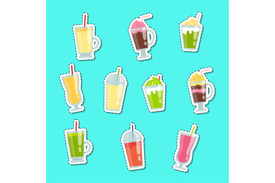 Vector flat smoothie elements stickers set illustration