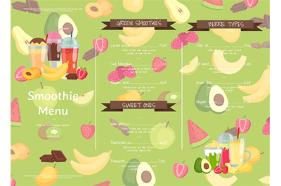 Vector flat smoothie cafe or restaurant menu template illustration
