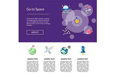 Vector flat space icons landing page template illustration