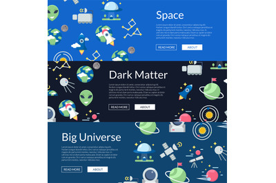 Vector flat space icons web banner templates illustration