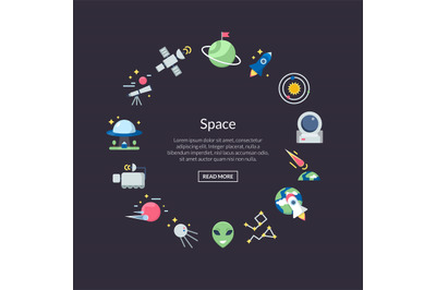 Vector flat space icons in circle shape with place for text illustrati