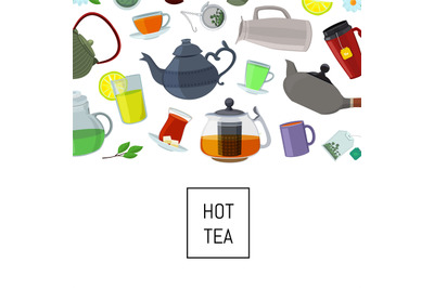 Vector cartoon tea kettles and cups background