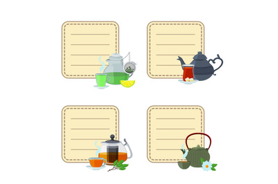 Vector tea kettles and cups stickers