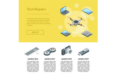 Vector isometric gadgets icons landing page template illustration