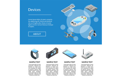 Vector isometric gadgets icons landing page template illustration