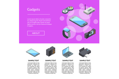 Vector isometric gadgets icons landing page template illustration