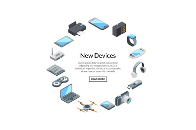 Gadset set label with text. Vector isometric gadgets icons