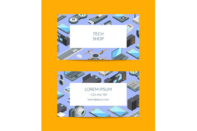 Vector isometric gadgets icons business card