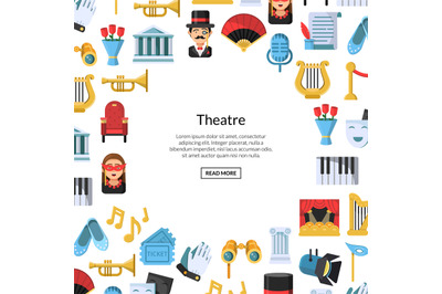 Vector flat theatre icons background with place for text illustration