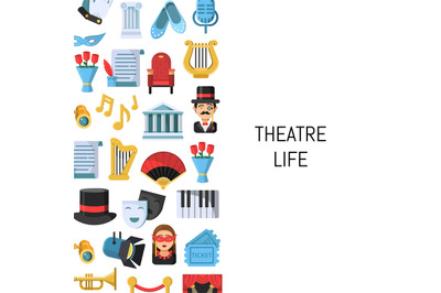 Vector flat theatre icons background with place for text illustration