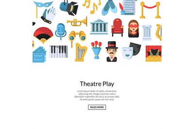 Vector flat theatre icons background with place for text illustration