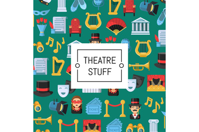 Vector flat theatre icons background with place for text illustration