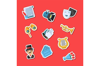 Vector flat theatre icons stickers set illustration