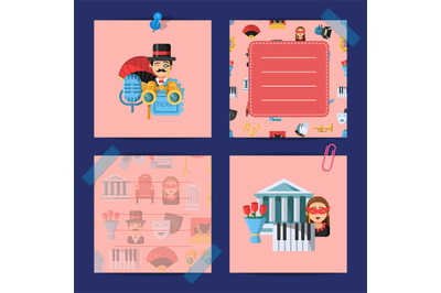 Vector flat theatre icons notes set illustration