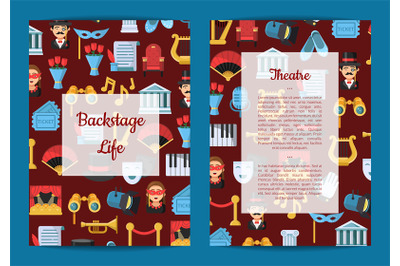 Vector flat theatre icons card or flyer template illustration