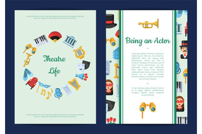 Vector flat theatre icons card or flyer illustration