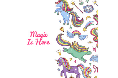 Unicorn pattern. Vector magic unicorns and stars background