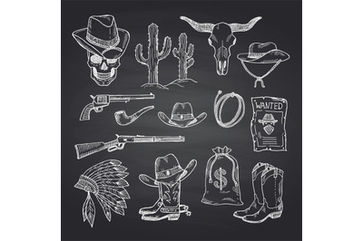 Vector hand drawn wild west cowboy set