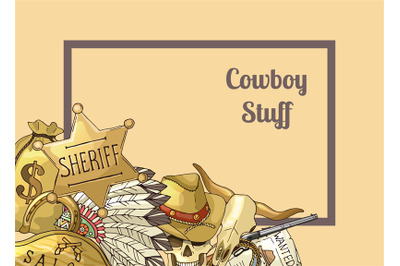 Sheriff text frame. Vector hand drawn wild west cowboy