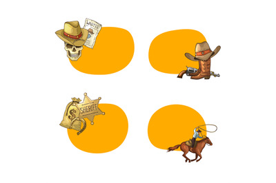 Vector hand drawn wild west cowboy stickers