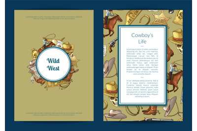 Vector hand drawn wild west cowboy elements card or flyer template ill