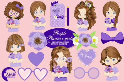 Purple Planner Girls Clipart AMB-2176