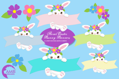 Floral Easter Bunny Banners Clipart AMB-2192