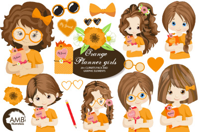 Orange Planner Girls Clipart AMB-2183