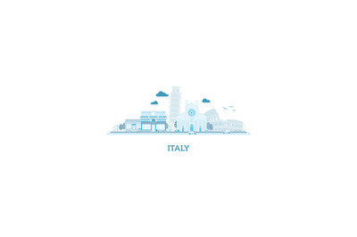 Italy cityscape silhouette in blue colors