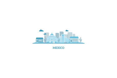 Mexico cityscape silhouette in blue colors