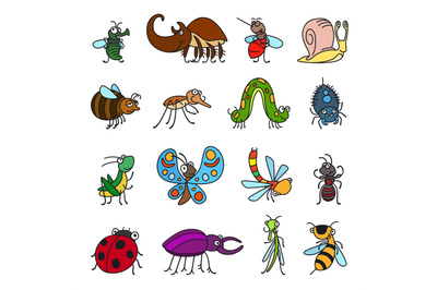 Vector funny insects and bugs