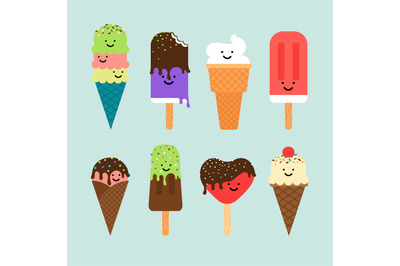 Ice cream flat cute icons