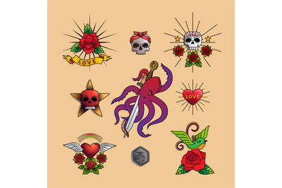 Traditional tattoo art icons