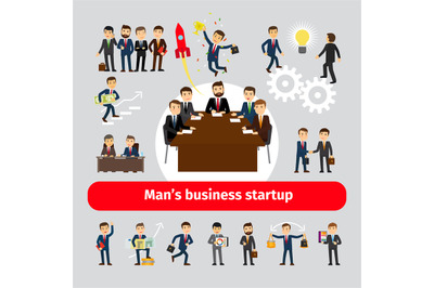 Flat startup concept with business people