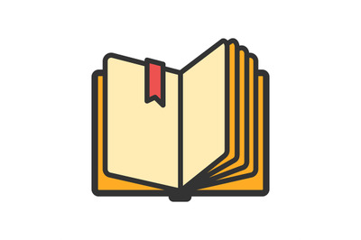 Open book with ribbon bookmark icon