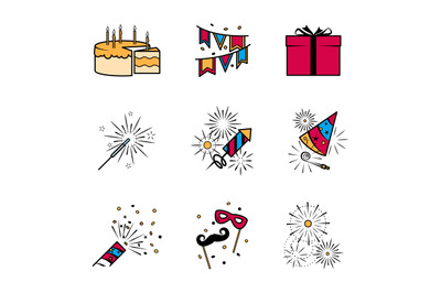 Party celebration fireworks icons set