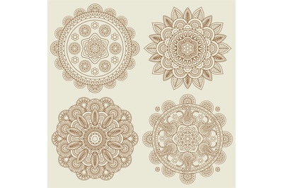 Indian doodle boho floral mehendi mandalas set