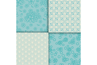 Blue and white sakura pattern set