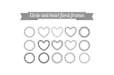 Circle and heart floral frames set